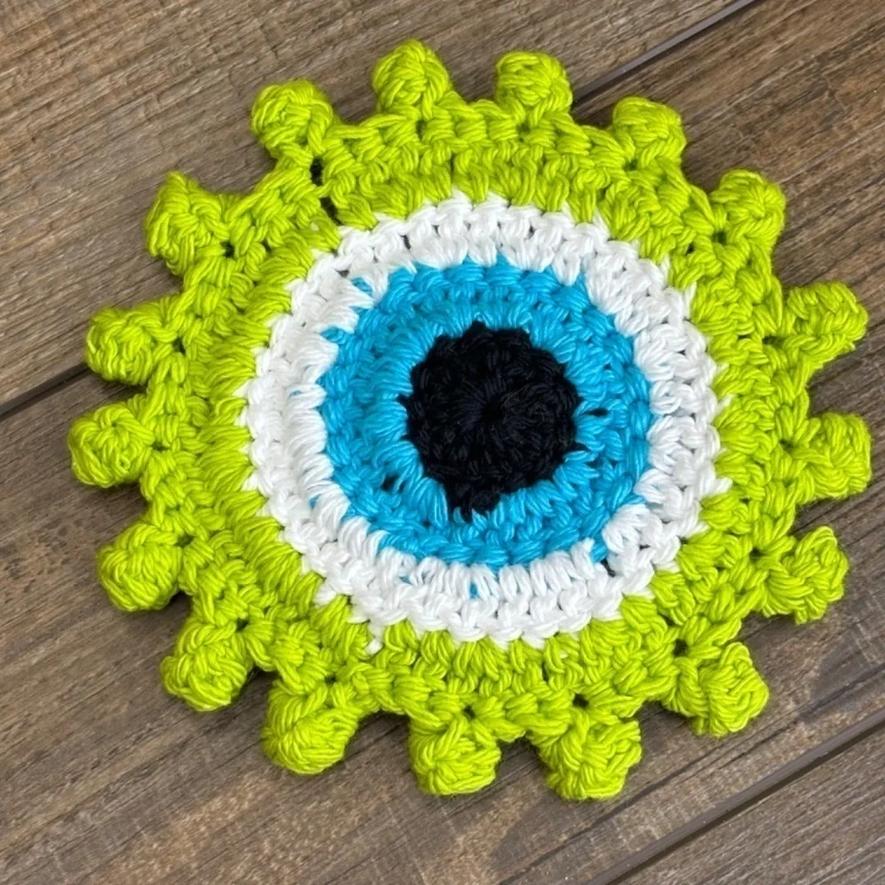 Evil Eye Halloween Monster‎ Coasters Cup Mug Cotton Set of 4 Handcrafted Crochet